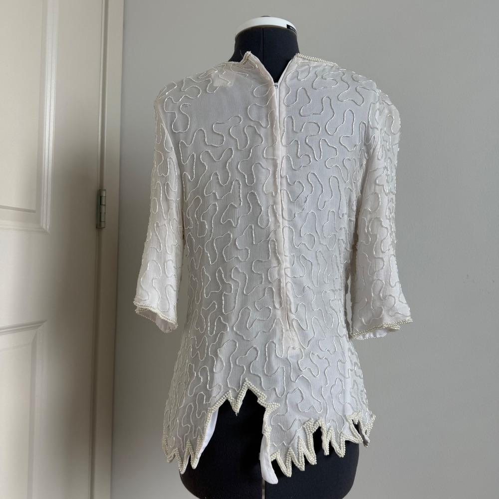 Vintage Silk Beaded Ivory Top - Picture 9 of 13